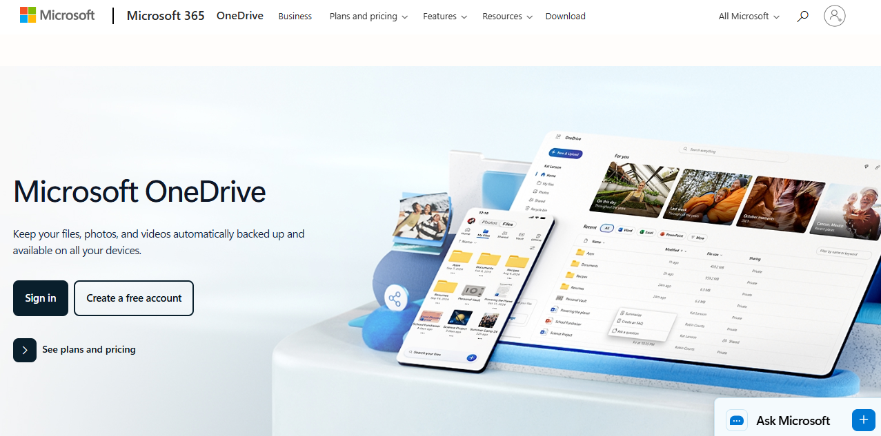 Microsoft onedrive homepage
